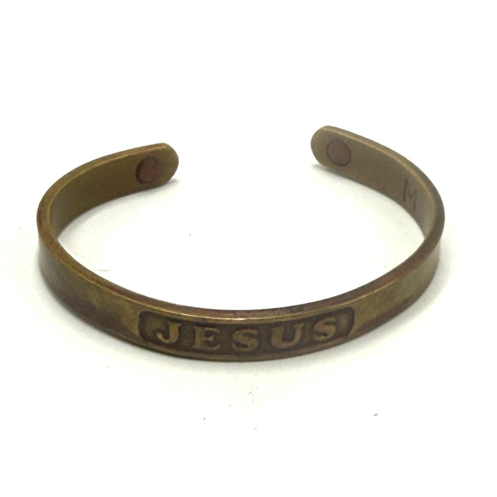 Vintage Copper Magnetic Cuff Bracelet Jesus Religious Faith Bangle
